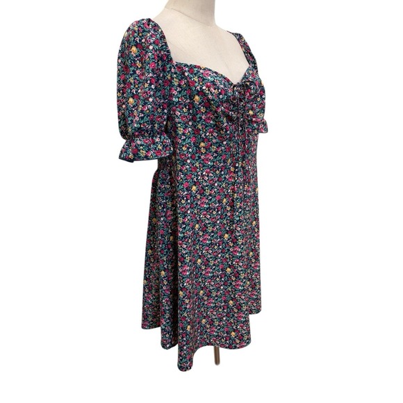 Floral Cottagecore Smocked Dress XL Puff Sleeve Milkmaid Grunge Fairy Spring - Picture 3 of 8